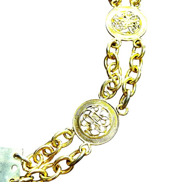 Vintage 1980\'s chunky gold double chain belt O/S station links textured disks main image 5